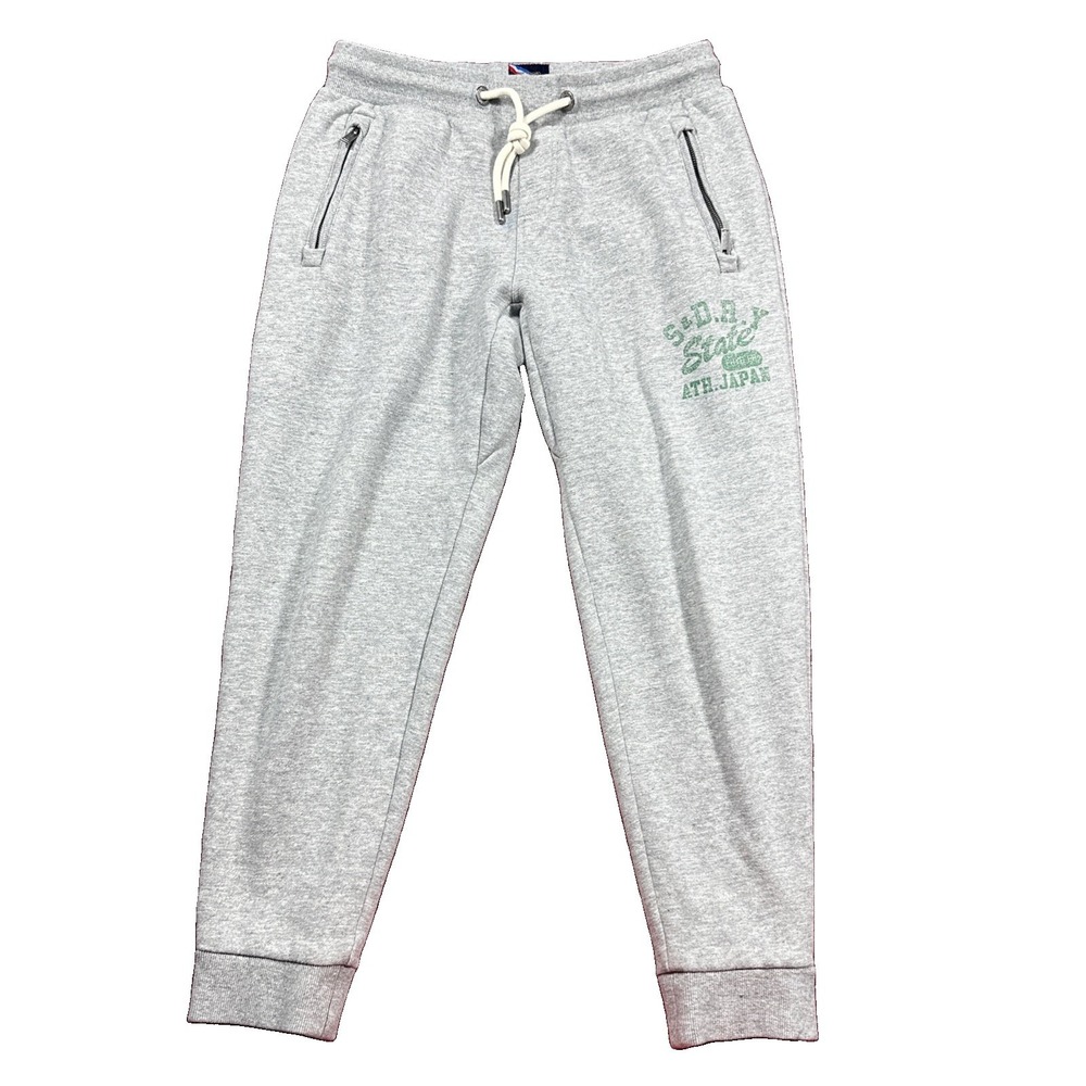 Superdry Men's Gray Fleece Jogger Sweatpants Size M Elastic Waist Pockets